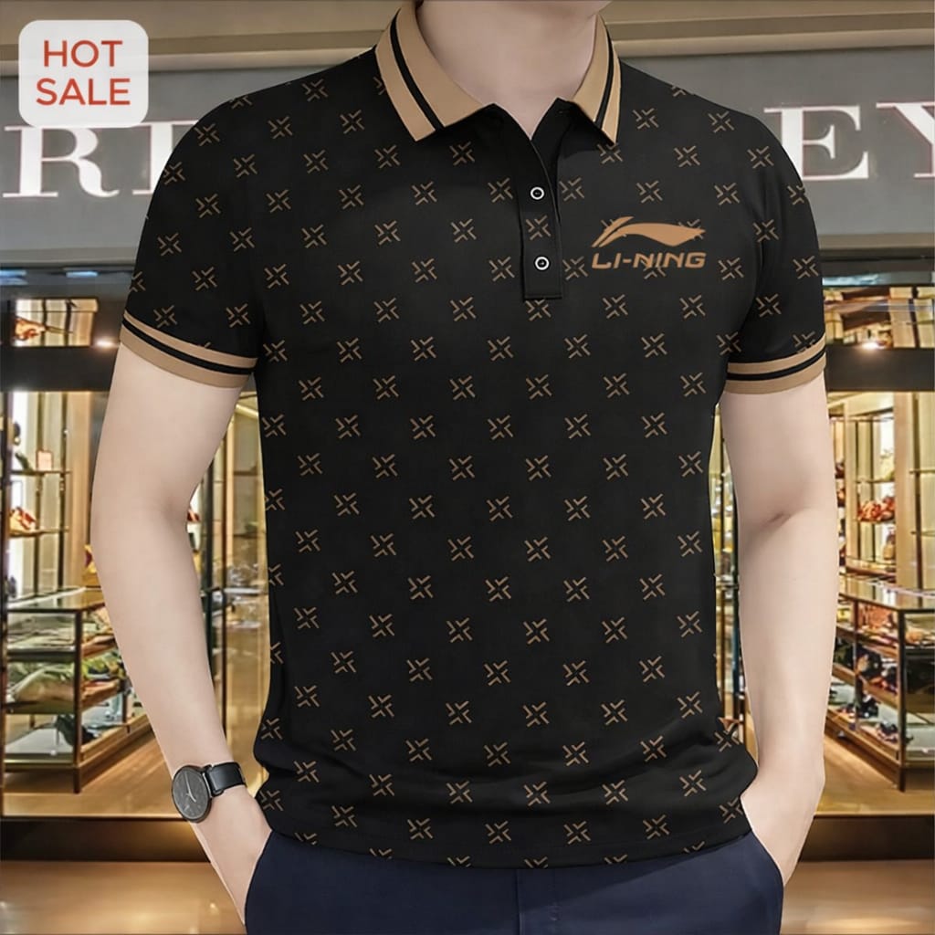 Super Premium PK Cotton Polo Shirt For Men's [ allover print Black ]